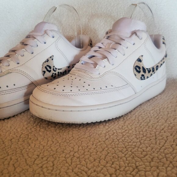 Nike Court Vision Low White w/Leopard Swoosh Court Shoe - Women's Size 8 - Picture 4 of 11